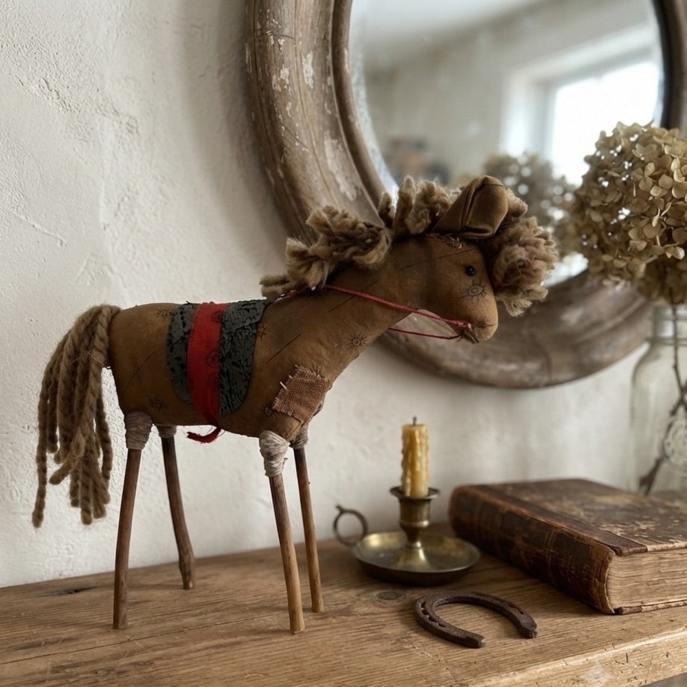 August Moon Horse Figurine Unisex OS Tan Primitive Folk Art Rustic Farmhouse